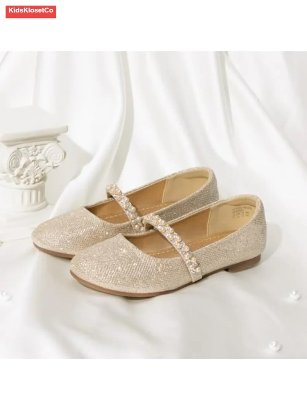 Girls Mary Jane Dress Shoes Pearl Strap Ballerina Flats for Wedding Party School